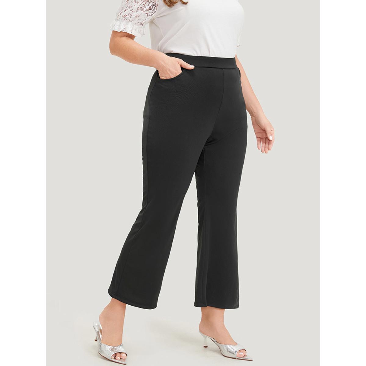 Plus Size Solid Elastic Waist Slant Pocket Bootcut Pants Women Black Office High Rise Work Pants BloomChic 22-24/3X Product Image