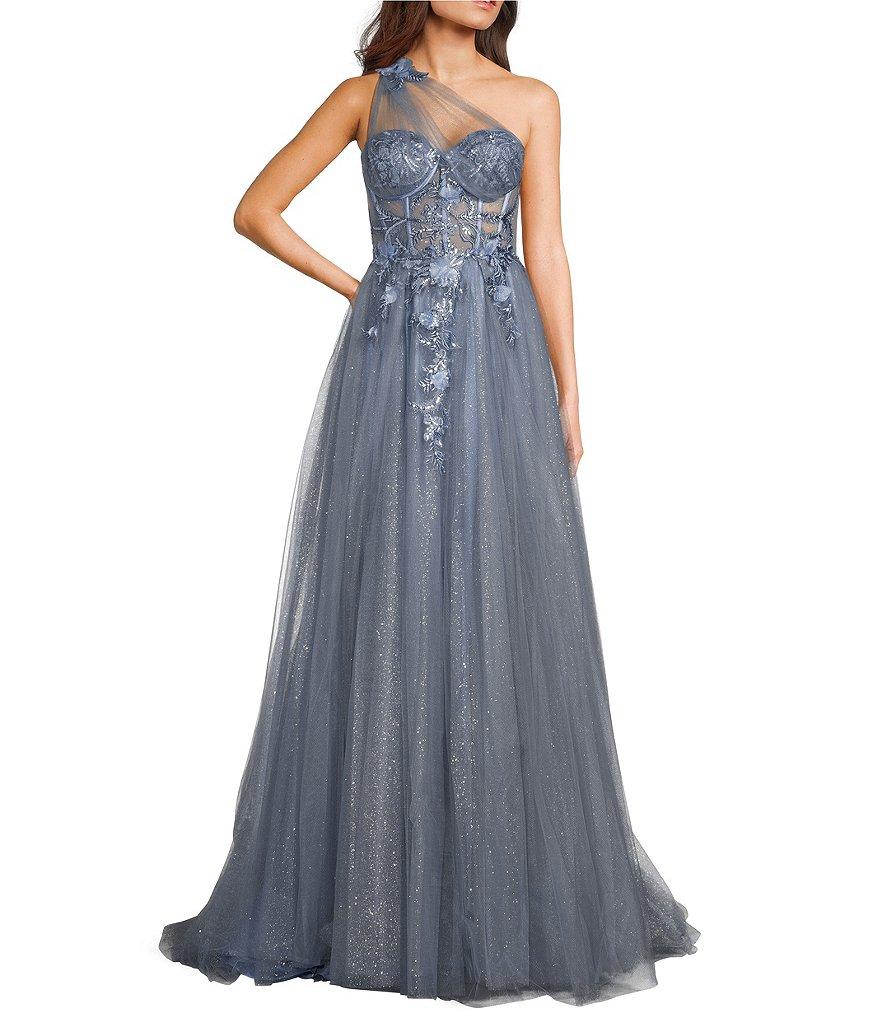 GB One Shoulder Floral Applique A-Line Gown Product Image