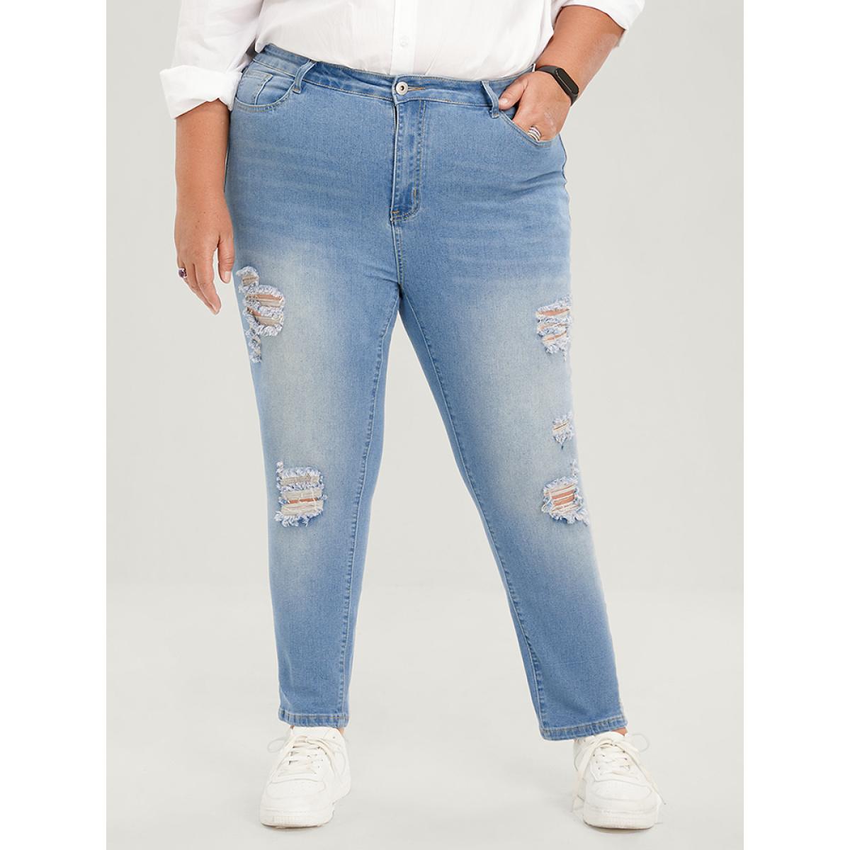 Plus Size Skinny Very Stretchy High Rise Light Wash Sculpt Waist Jeans Women LightBlue Casual Plain Plain High stretch Pocket Jeans BloomChic 28/5X Product Image