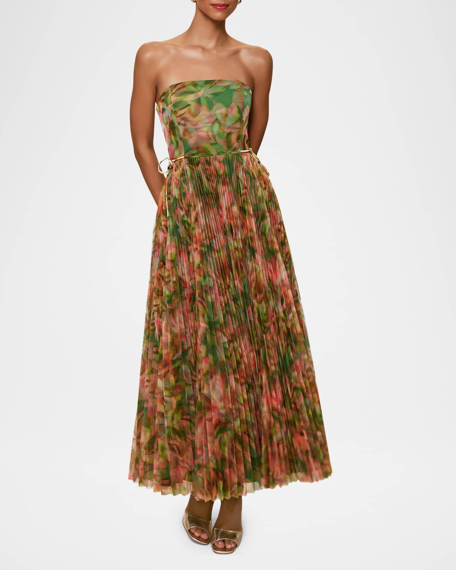 Costella Pleated Floral-Print Tulle Gown Product Image
