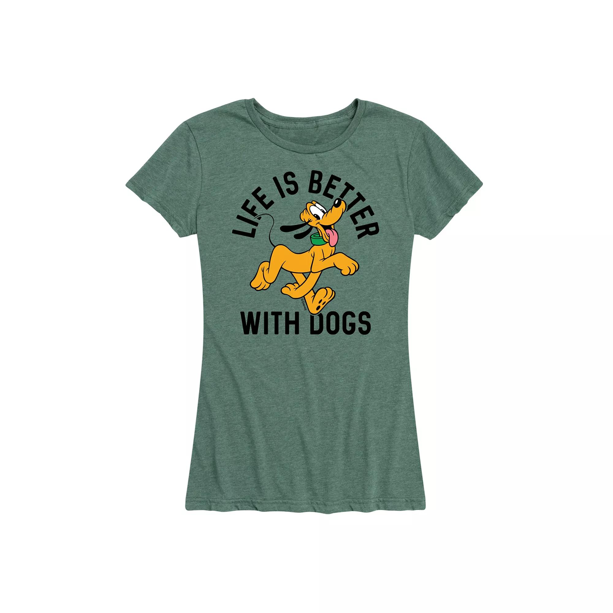Disney's Pluto Women's Life Is Better With Dogs Graphic Tee,  Product Image
