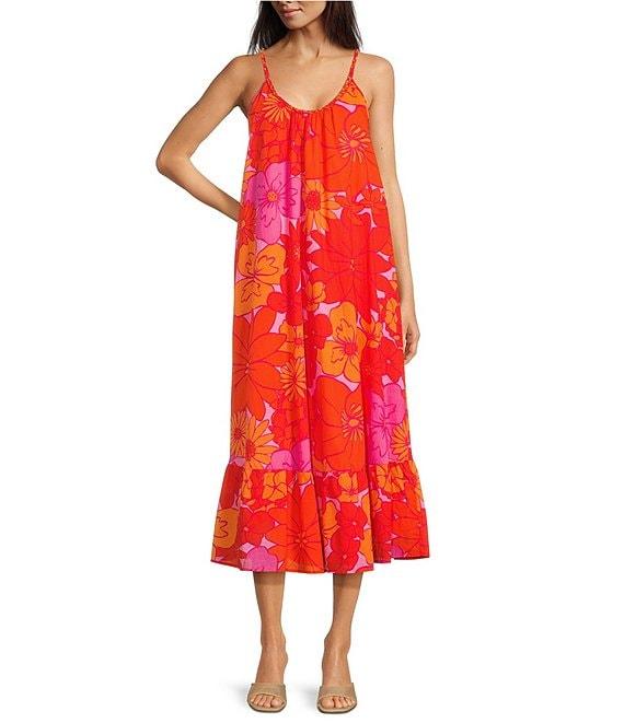 J.Marie Lizzie Floral Print Scoop Neck Braided Strap Midi Dress Product Image