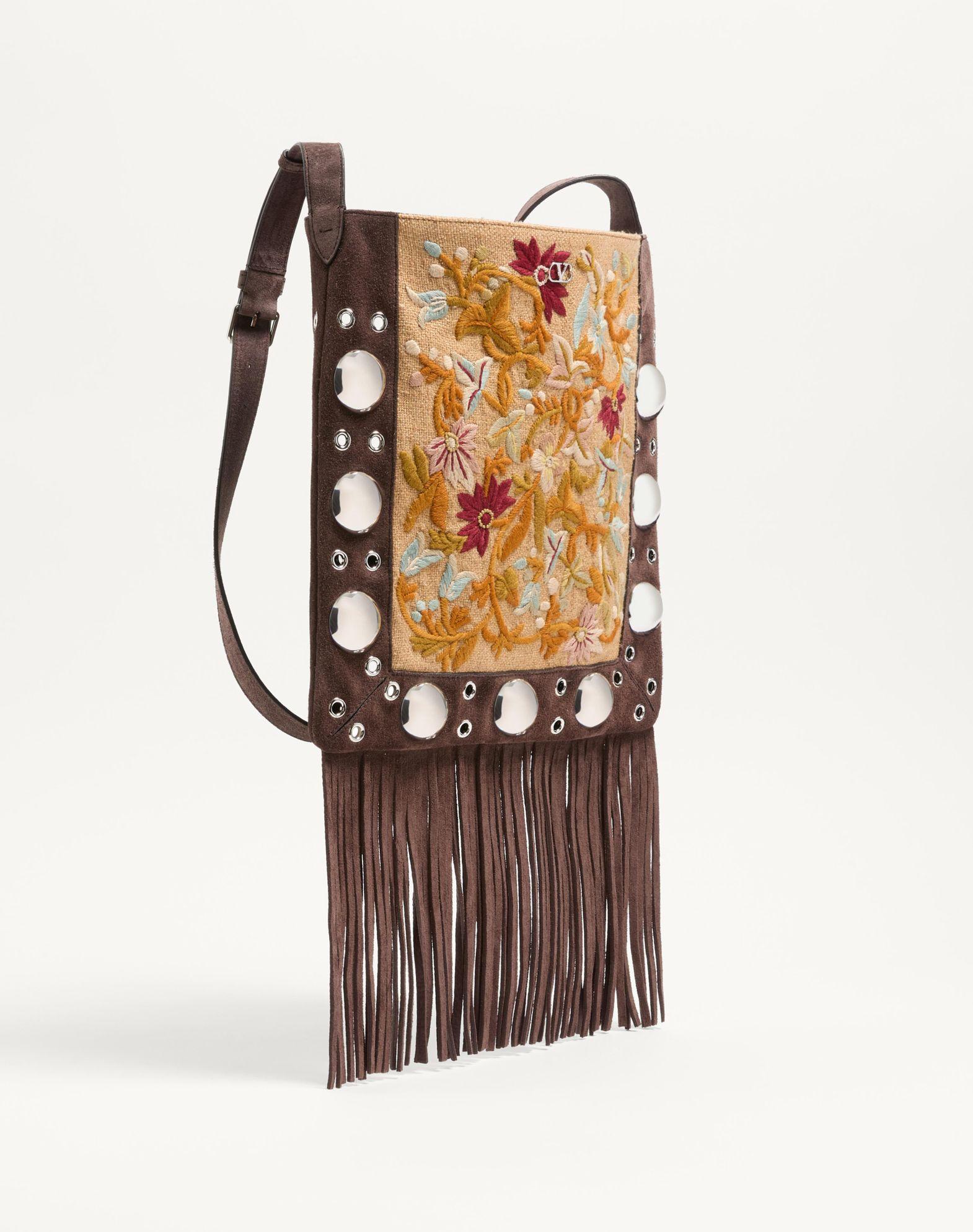 Valentino Garavani Nellcôte Embroidered Shoulder Bag With Fringes Product Image