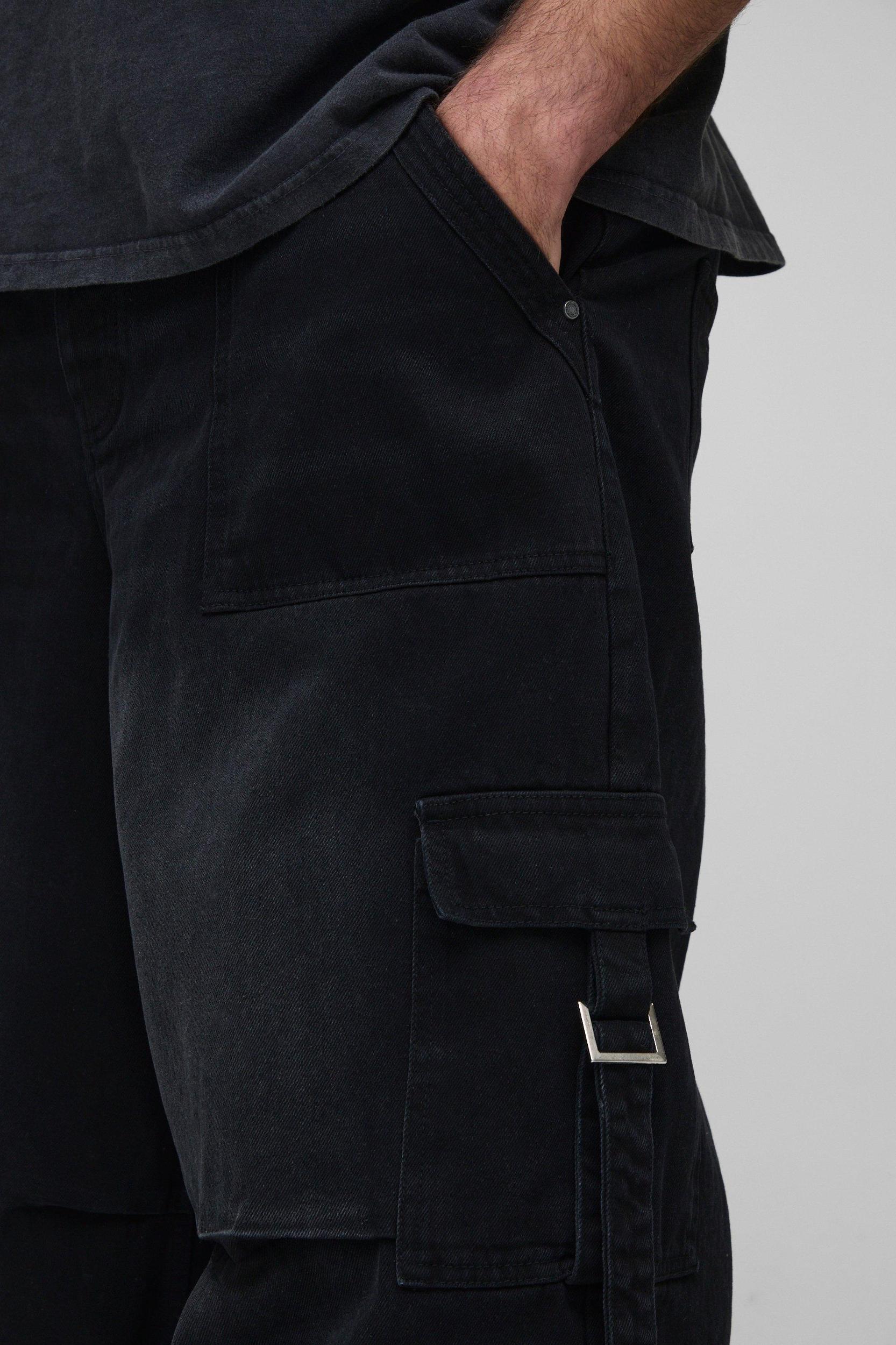 Plus Strap Detail Parachute Fit Jeans | boohooMAN USA Product Image