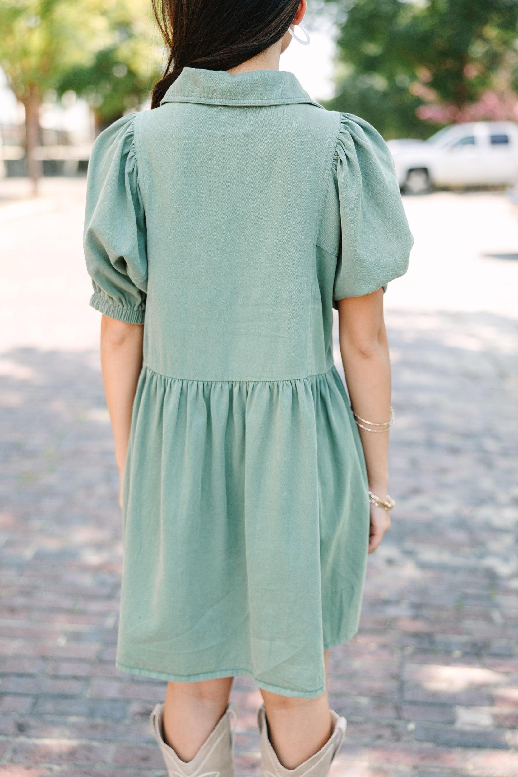 Well Known Olive Green Denim Babydoll Dress Female Product Image