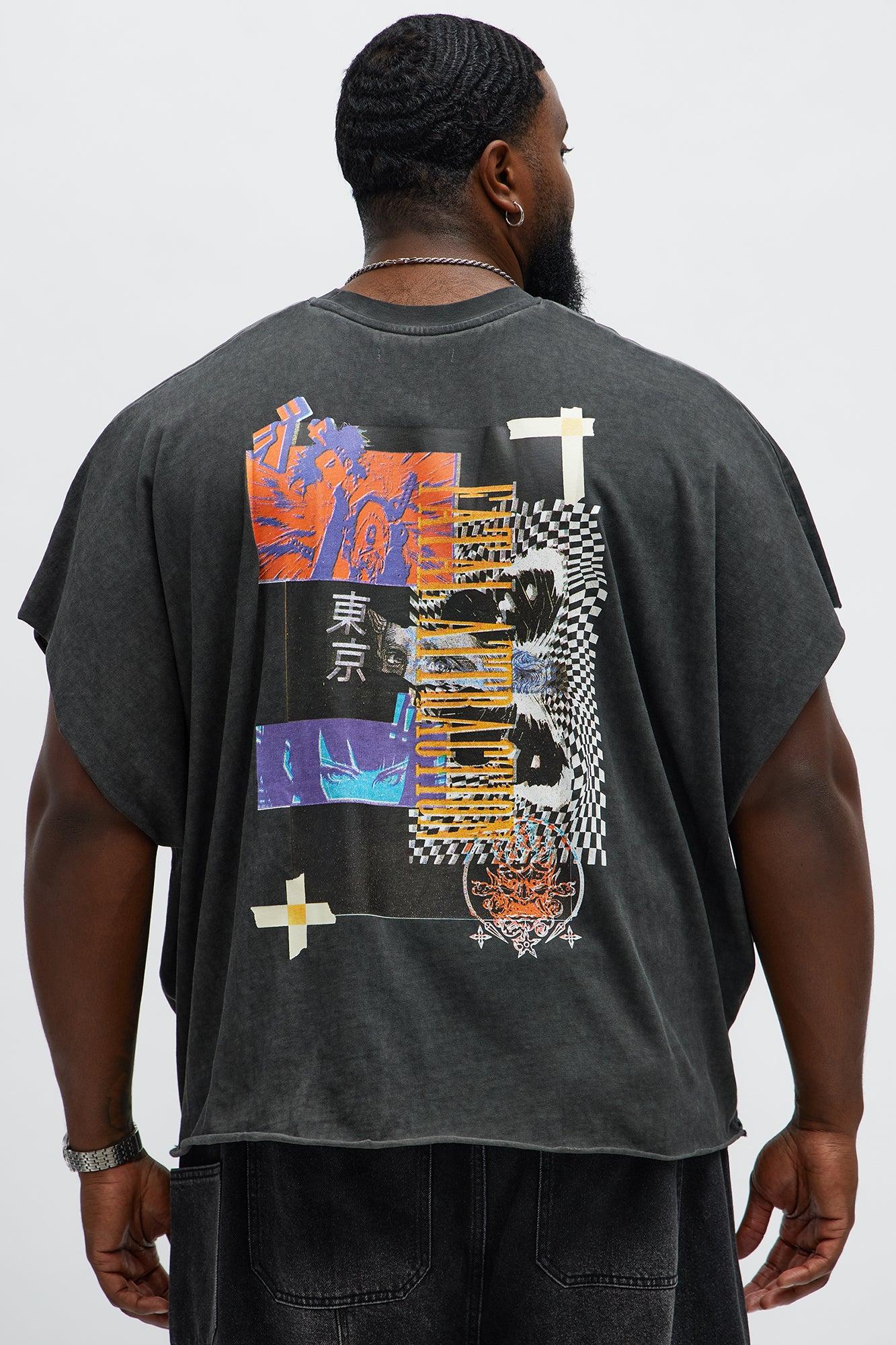 Oversized Fatal Attraction Heavy Jersey Muscle Tee - Charcoal Male Product Image