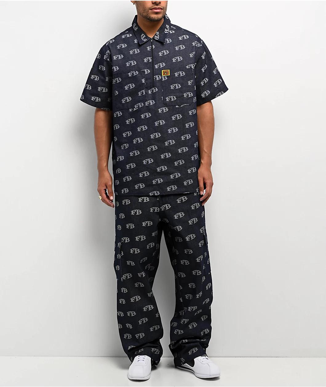 FB County All Over Print Blue Half Zip Short Sleeve Shirt Product Image