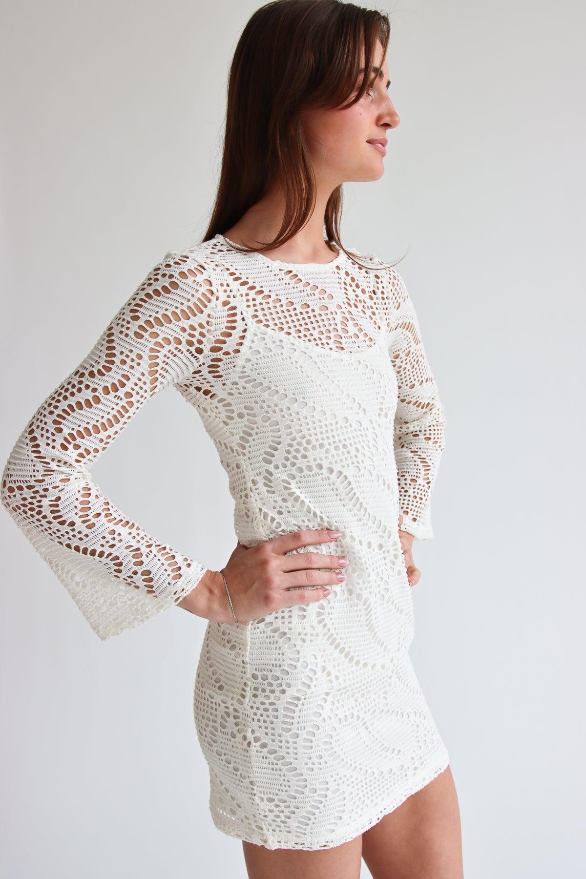 Bell Sleeve Crochet Dress With Slip Product Image