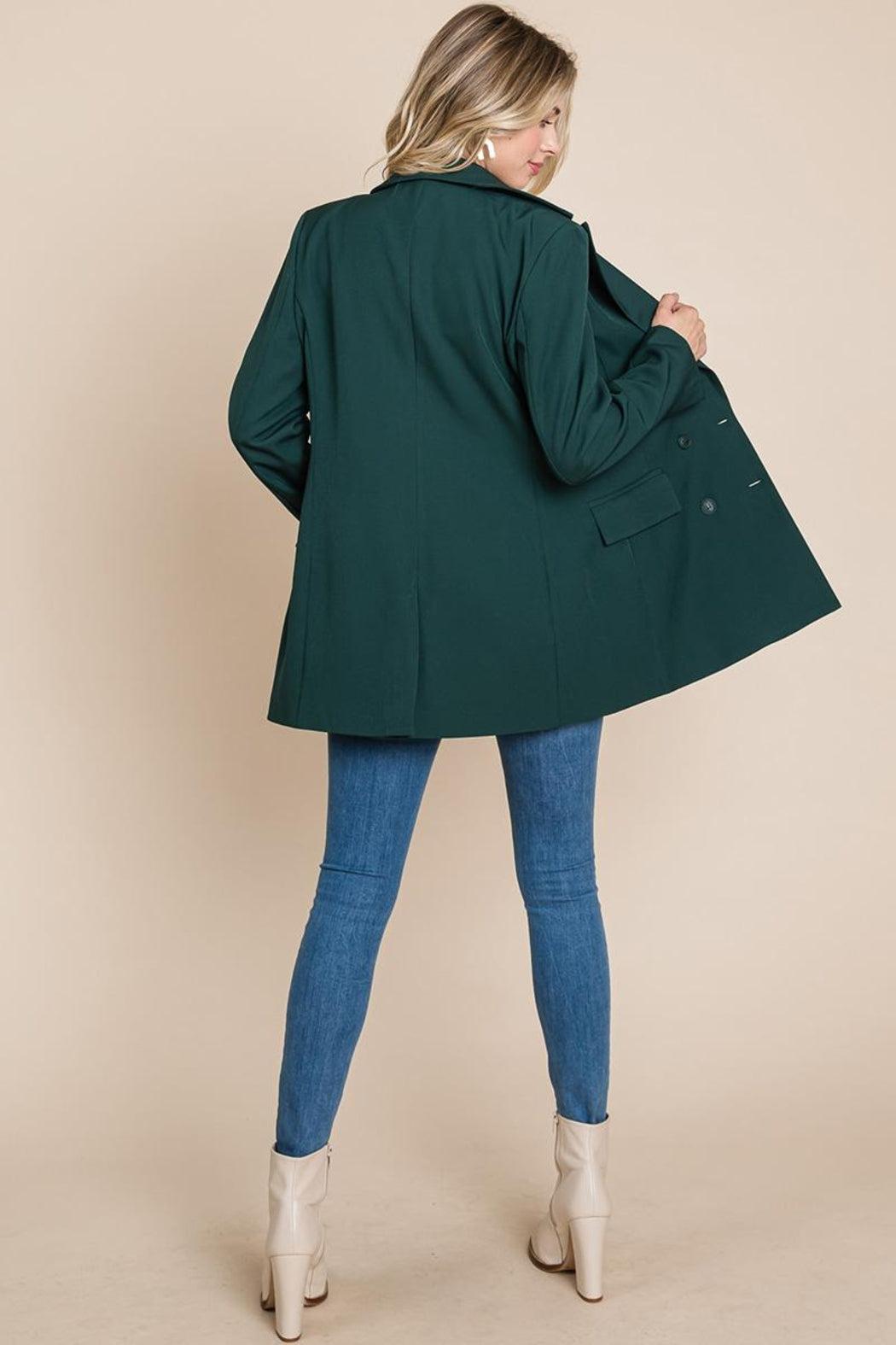 Collar Long Double Breasted Blazer Jacket Product Image