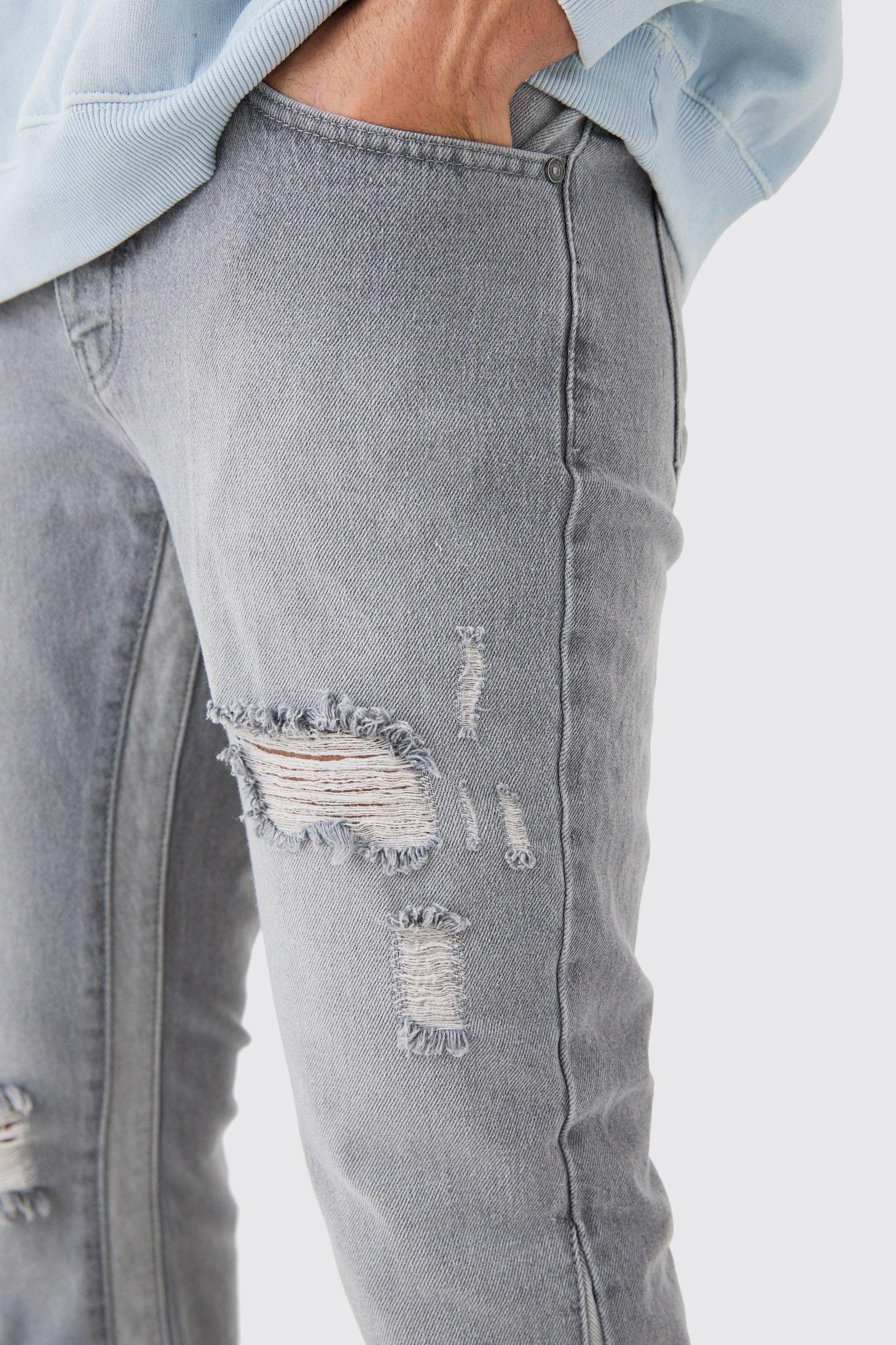 Slim Flare Distressed Gusset Panel Jeans | boohooMAN USA Product Image