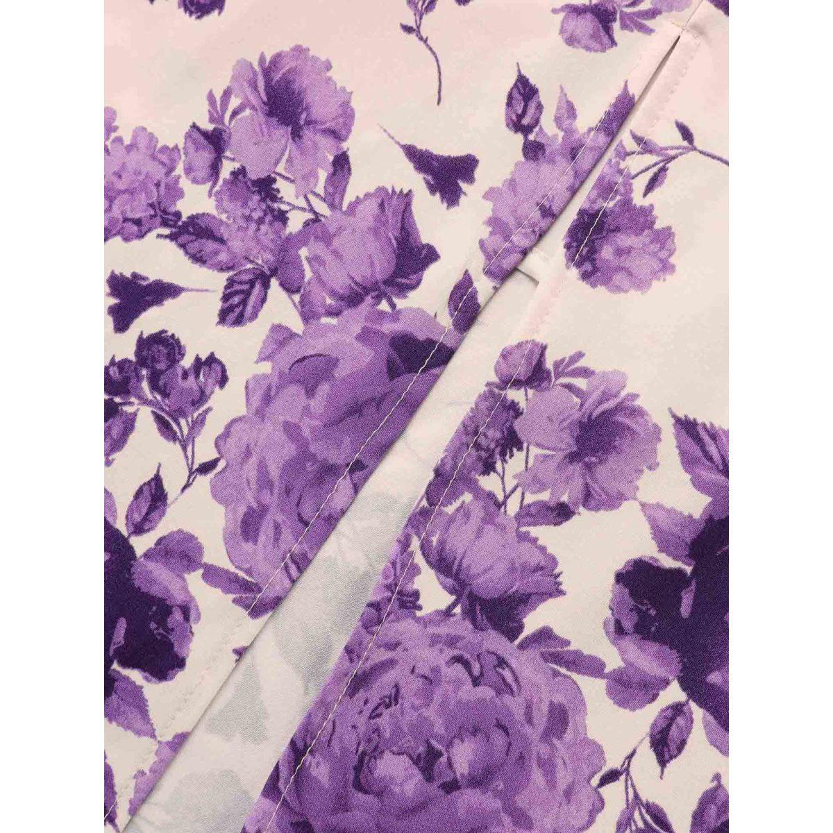 Plus Size Floral Print Split Side Shirred Dress BlueViolet Women Elegant Shirred V-neck Short sleeve Curvy BloomChic 18-20/2X Product Image