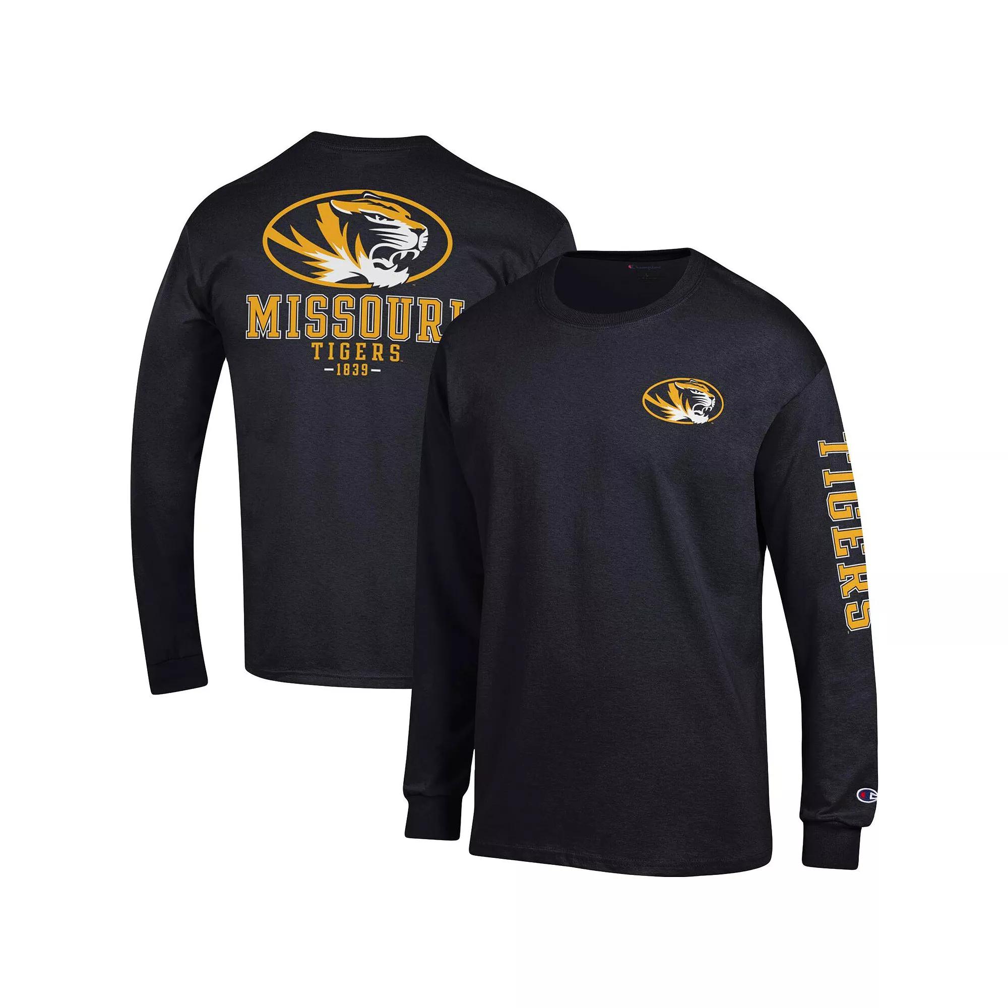 Men's Champion Black Missouri Tigers Team Stack Long Sleeve T-Shirt,  Product Image