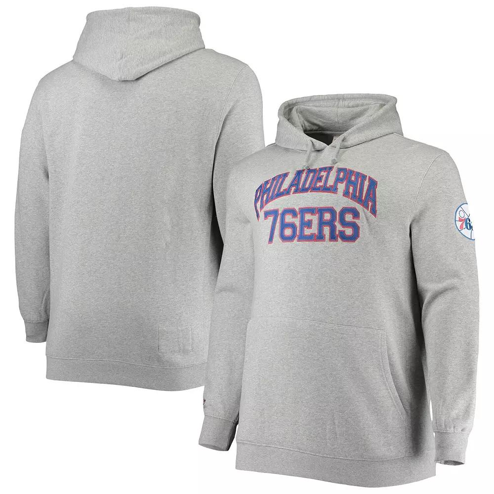 Men's Mitchell & Ness Heathered Gray Philadelphia 76ers Hardwood Classics Big & Tall Throwback Pullover Hoodie,  Product Image