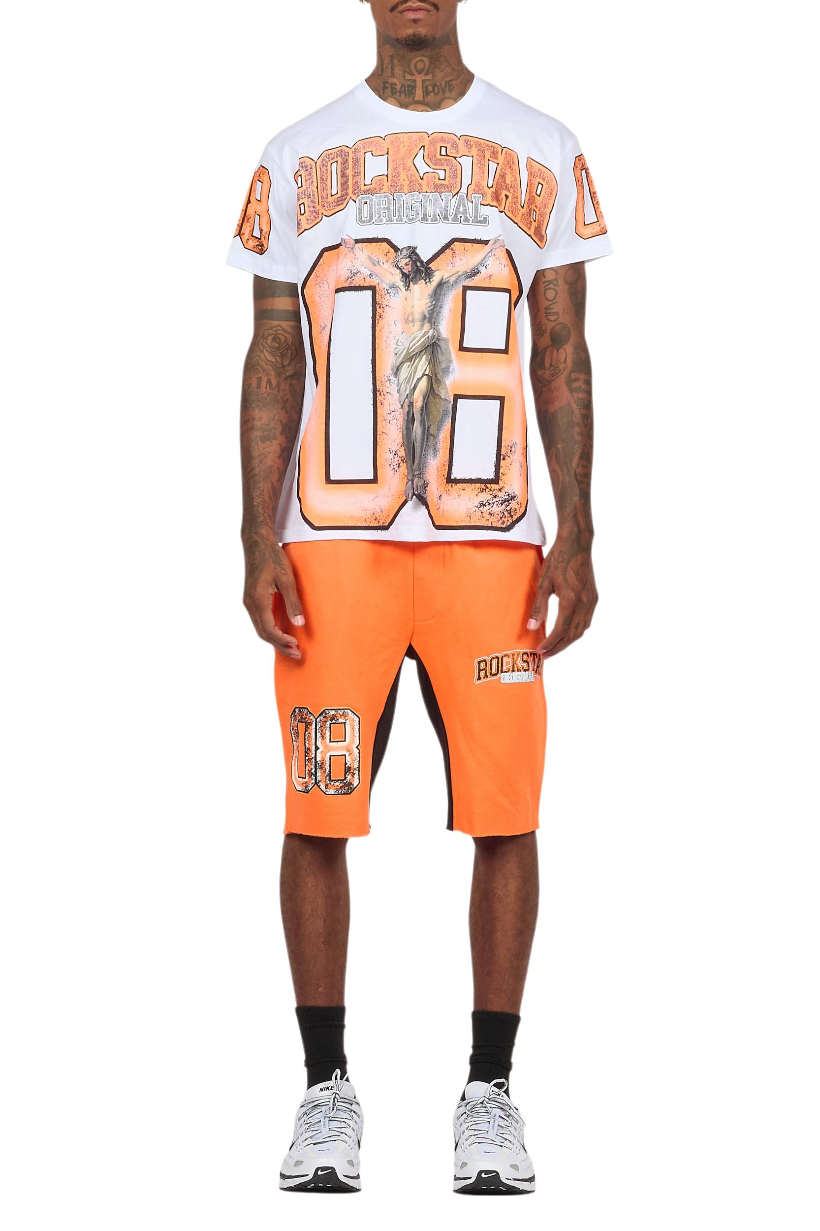 Fields White/Orange Raw Edge T-Shirt Short Set Male Product Image