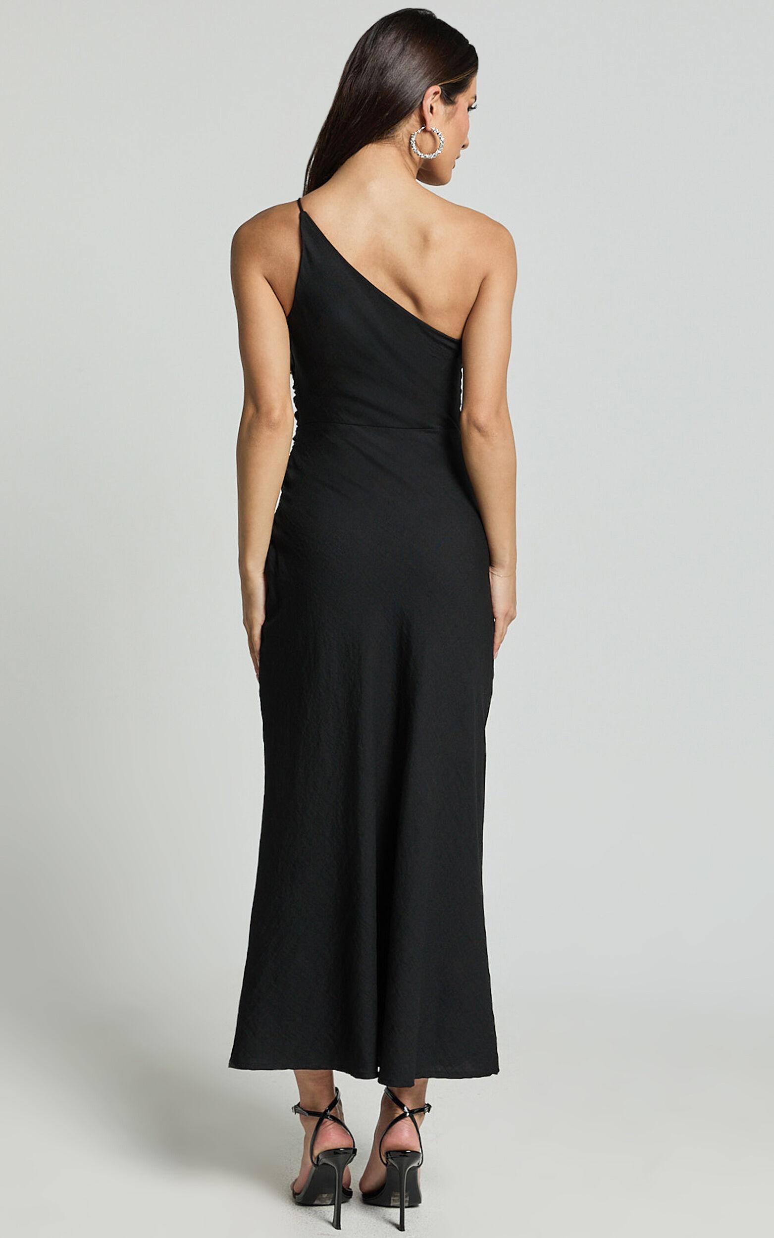 Devon Maxi Dress - One Shoulder Slip Dress in Black Product Image
