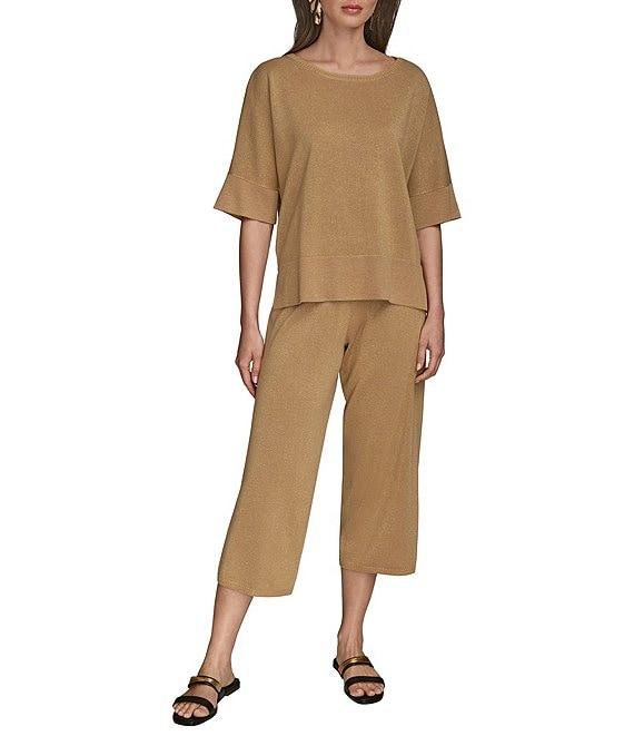 Donna Karan Coordinating Shimmer Knit Short Sleeve Oversized Top Product Image
