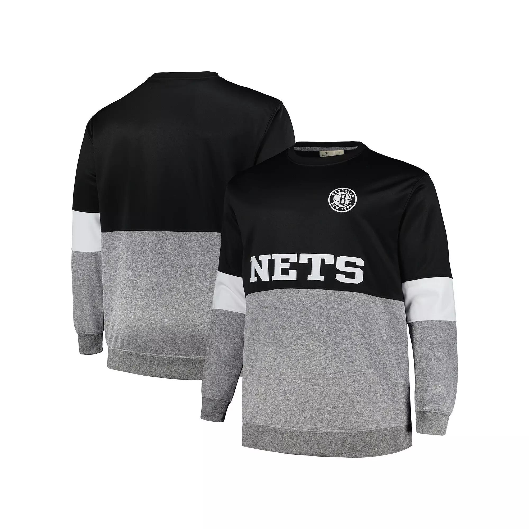 Men's Fanatics Branded Black/Heather Gray Brooklyn Nets Big & Tall Split Pullover Sweatshirt, Size: 3XLT Product Image