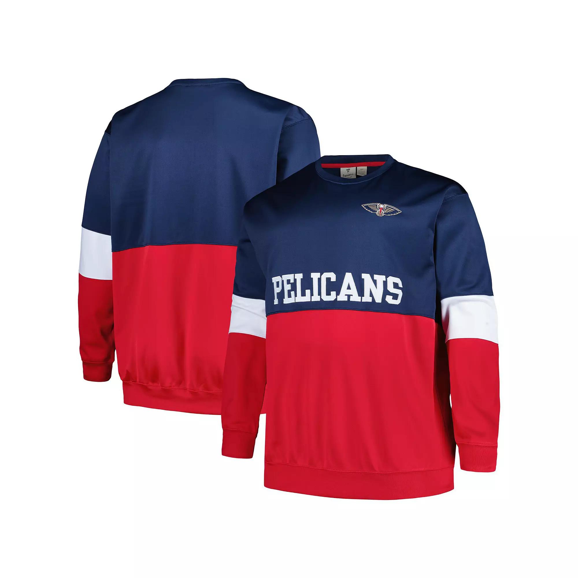Men's Fanatics Branded Navy/Red New Orleans Pelicans Big & Tall Split Pullover Sweatshirt,  Product Image