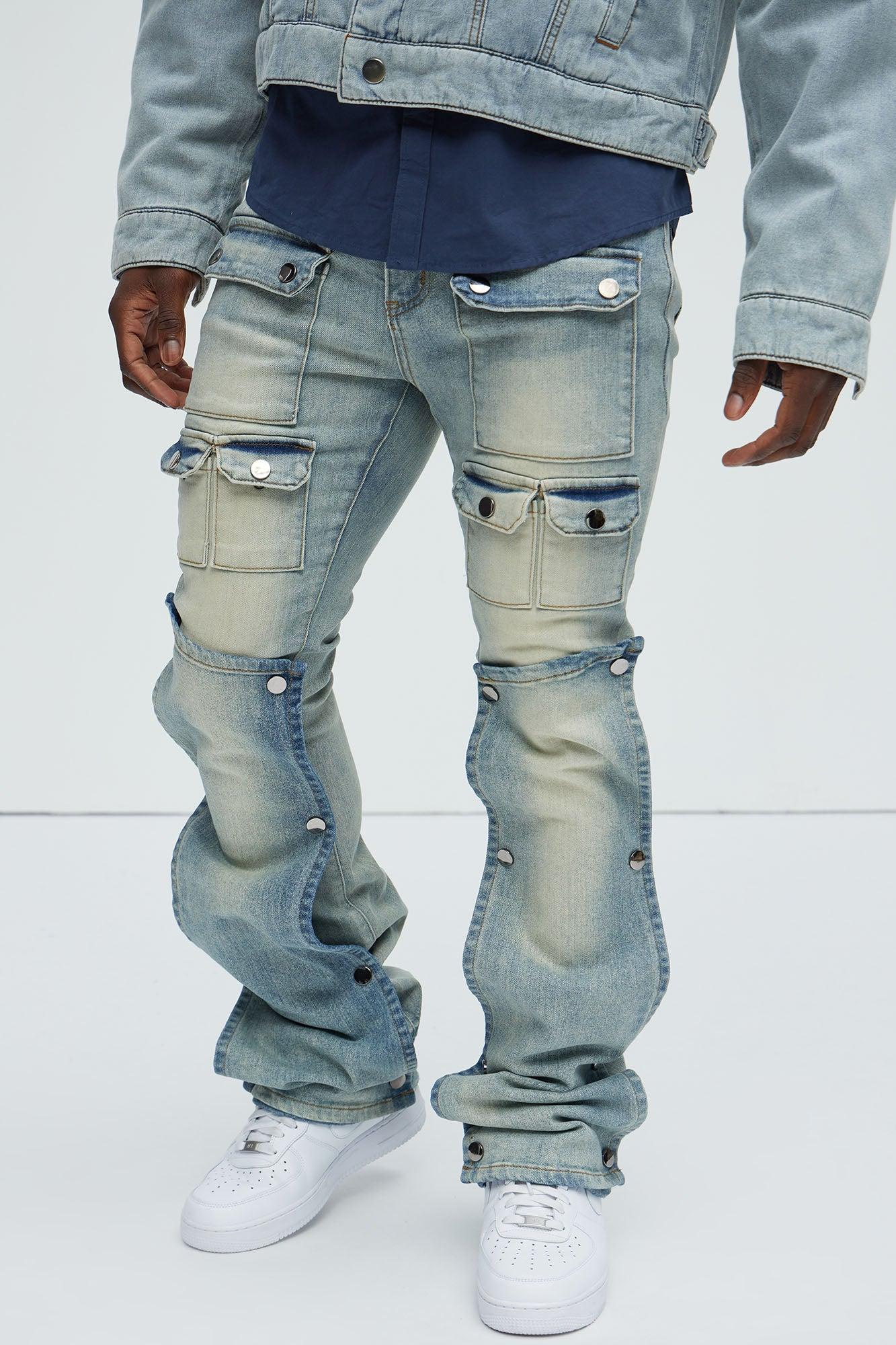 Utility Snap Pockets Flare Jeans - Light Wash Product Image