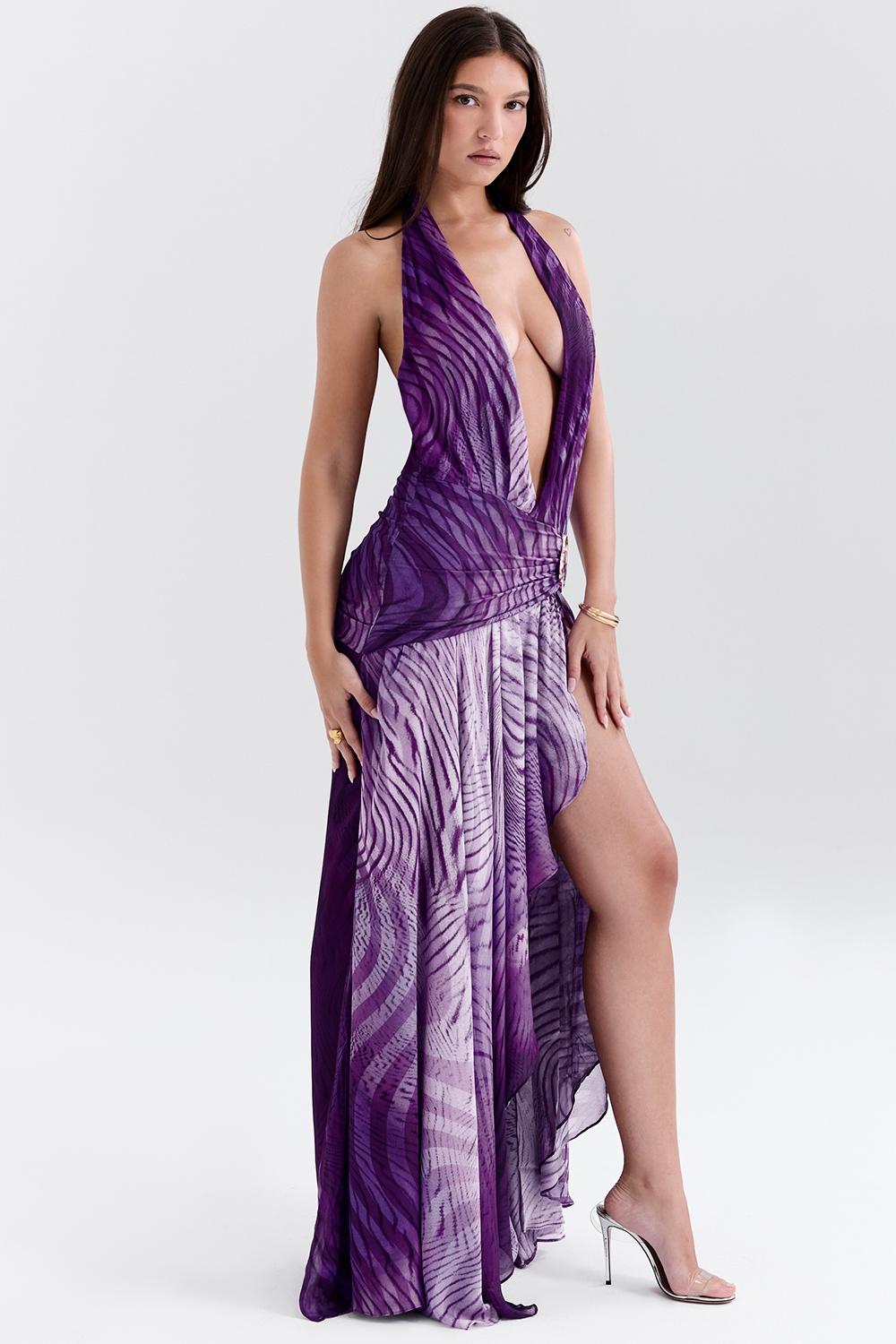 Olessia  orchid backless halter maxi dress Product Image