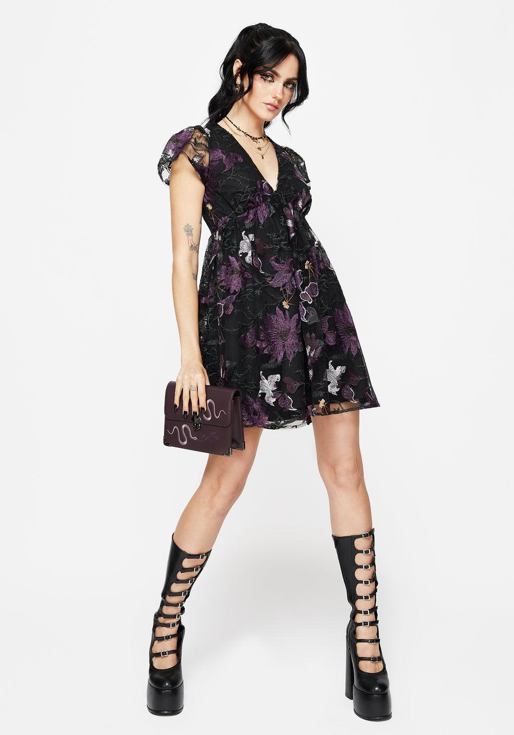 Estrid Embroidered Mesh Flute Sleeve Mini Dress Product Image