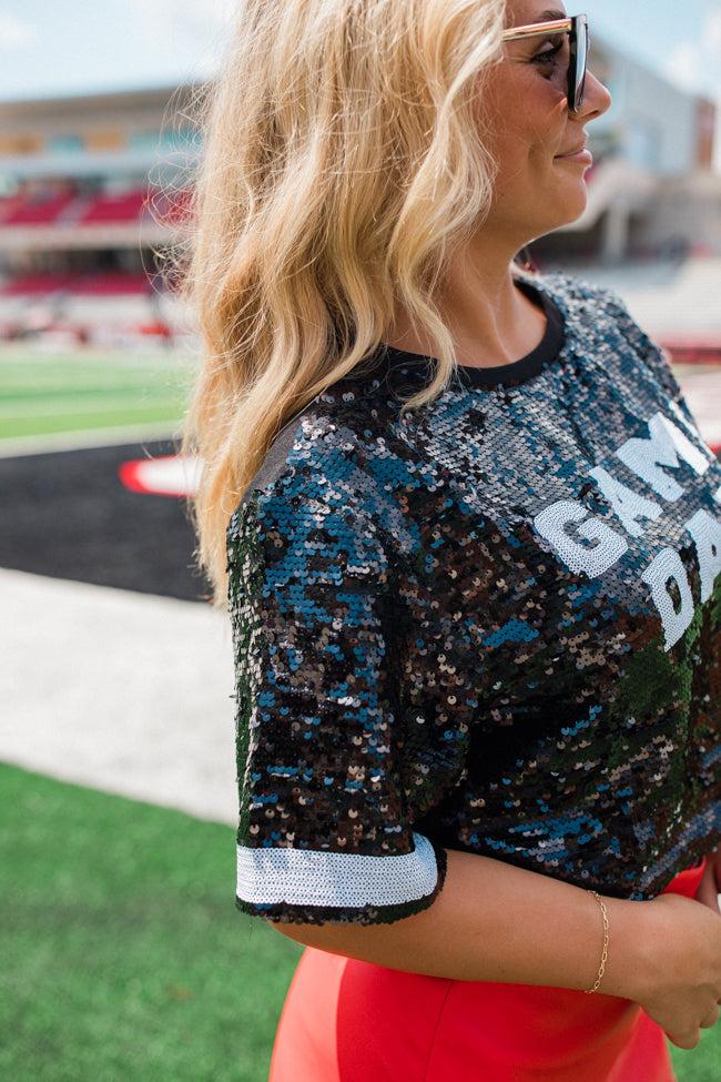 It's Gameday Black Sequin Top FINAL SALE Product Image