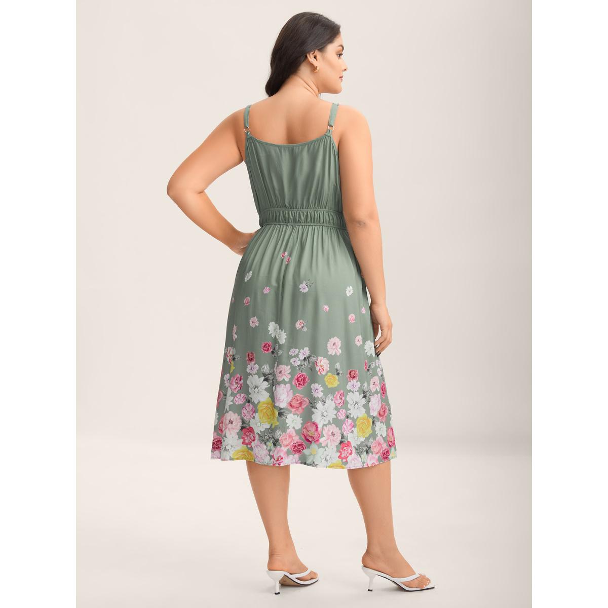 Plus Size Floral Print Hem Cami Pockets Midi Dress Greenbean Women Non Sleeveless Curvy BloomChic 10/M Product Image