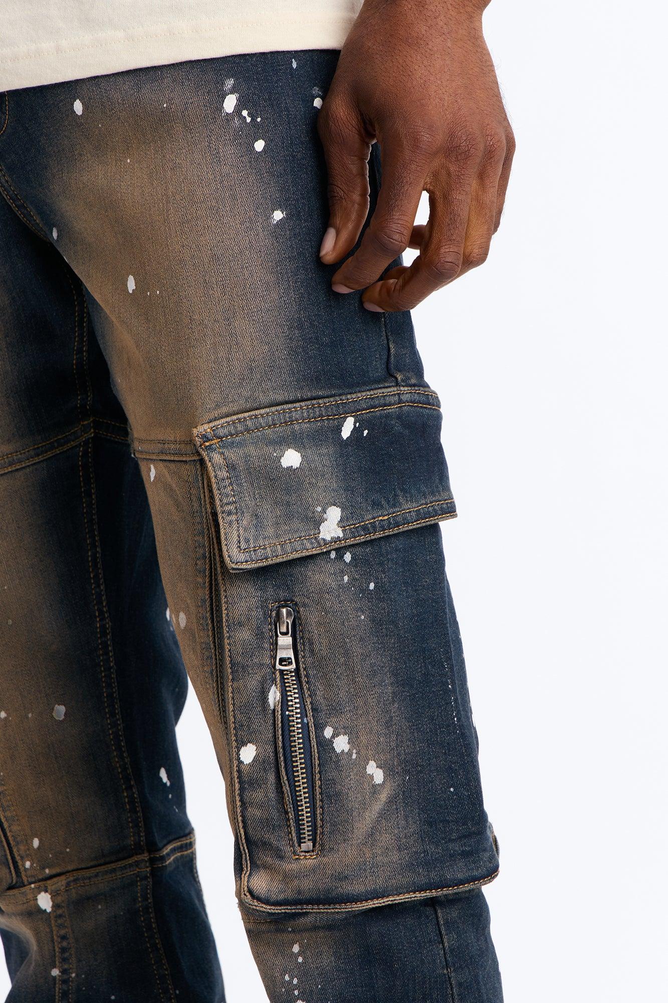 Stacked Skinny Flare Hazmat Cargo Jean - Dark Wash Male Product Image