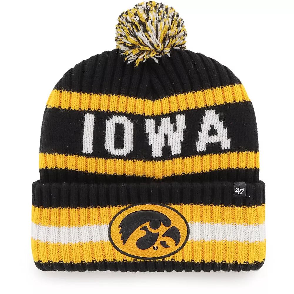 Men's '47 Black Iowa Hawkeyes Bering Cuffed Knit Hat with Pom Product Image
