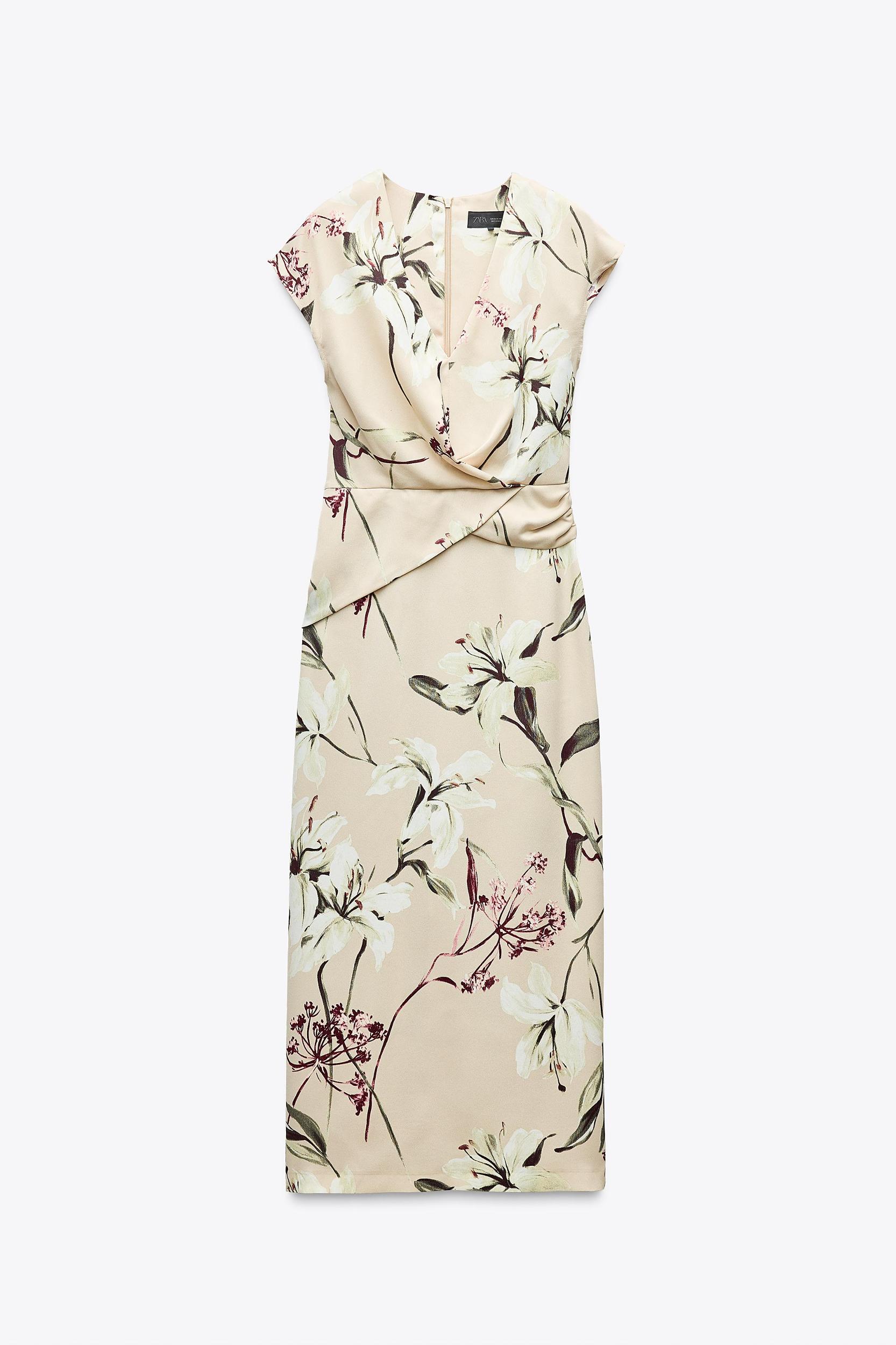 FLORAL PRINT SATIN EFFECT MIDI DRESS Product Image