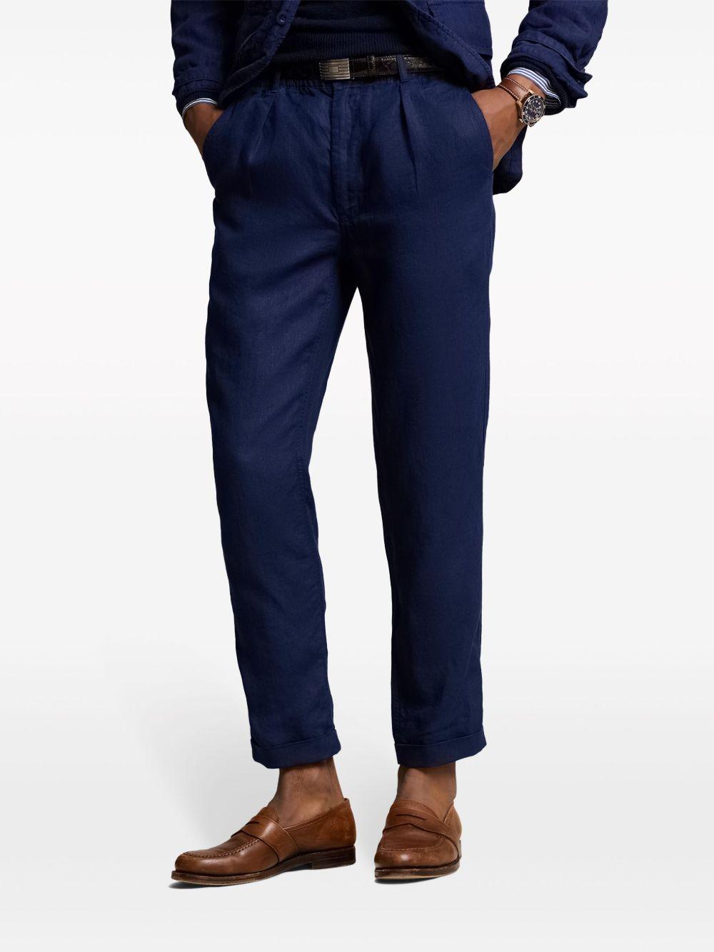 drawstring-waist linen trousers Product Image