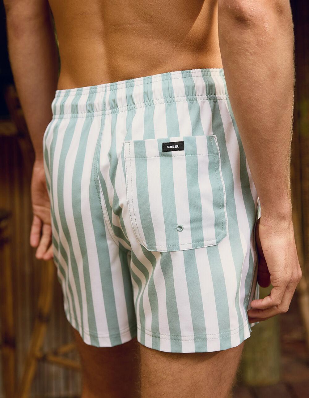 RSQ Mens Bold Stripe Swim Shorts - CRYSTAL GREEN Product Image