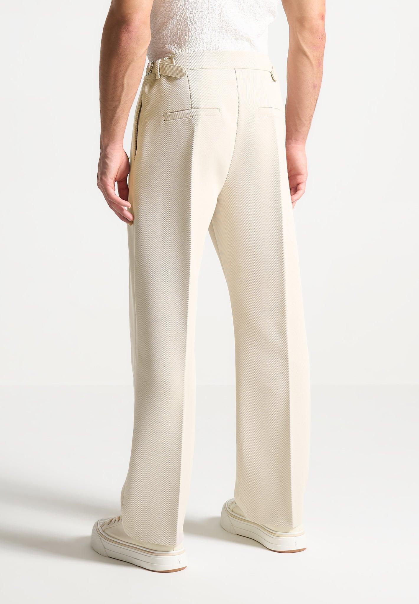 Dorian - Relaxed Fit Twill Pleated Tailored Trousers - Cream Male Product Image
