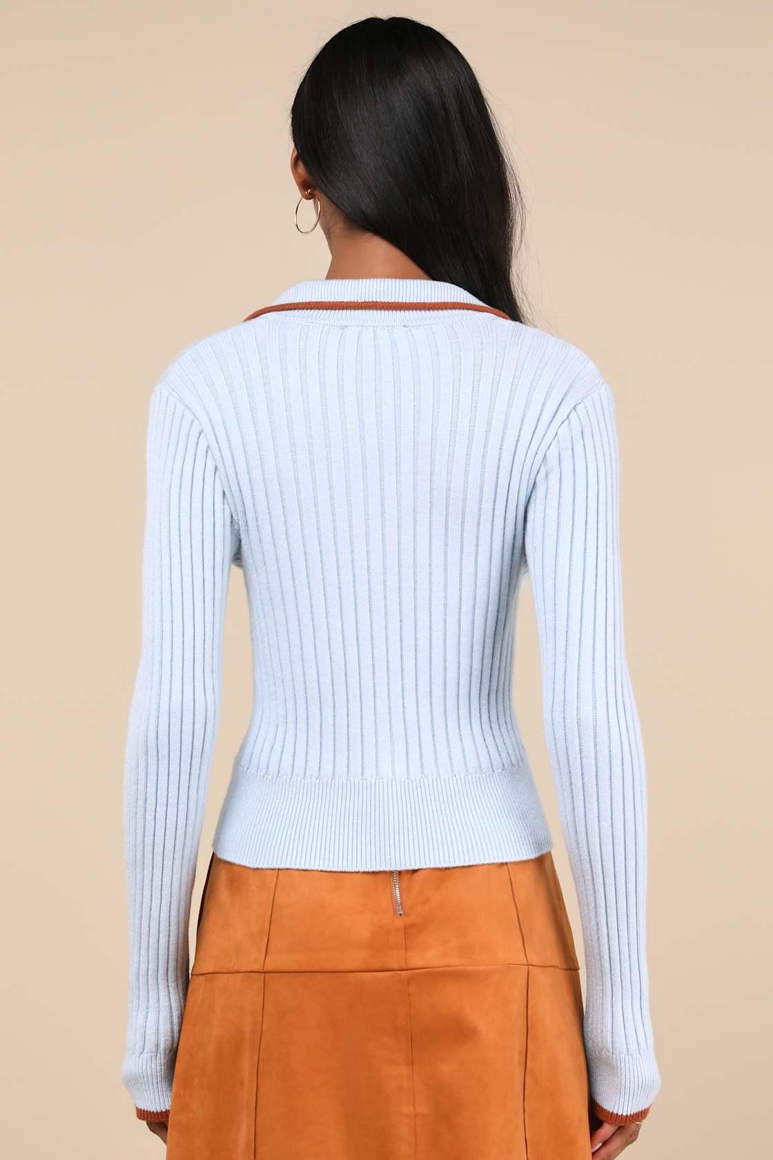 Curated Season Blue Collared Sweater Top Product Image