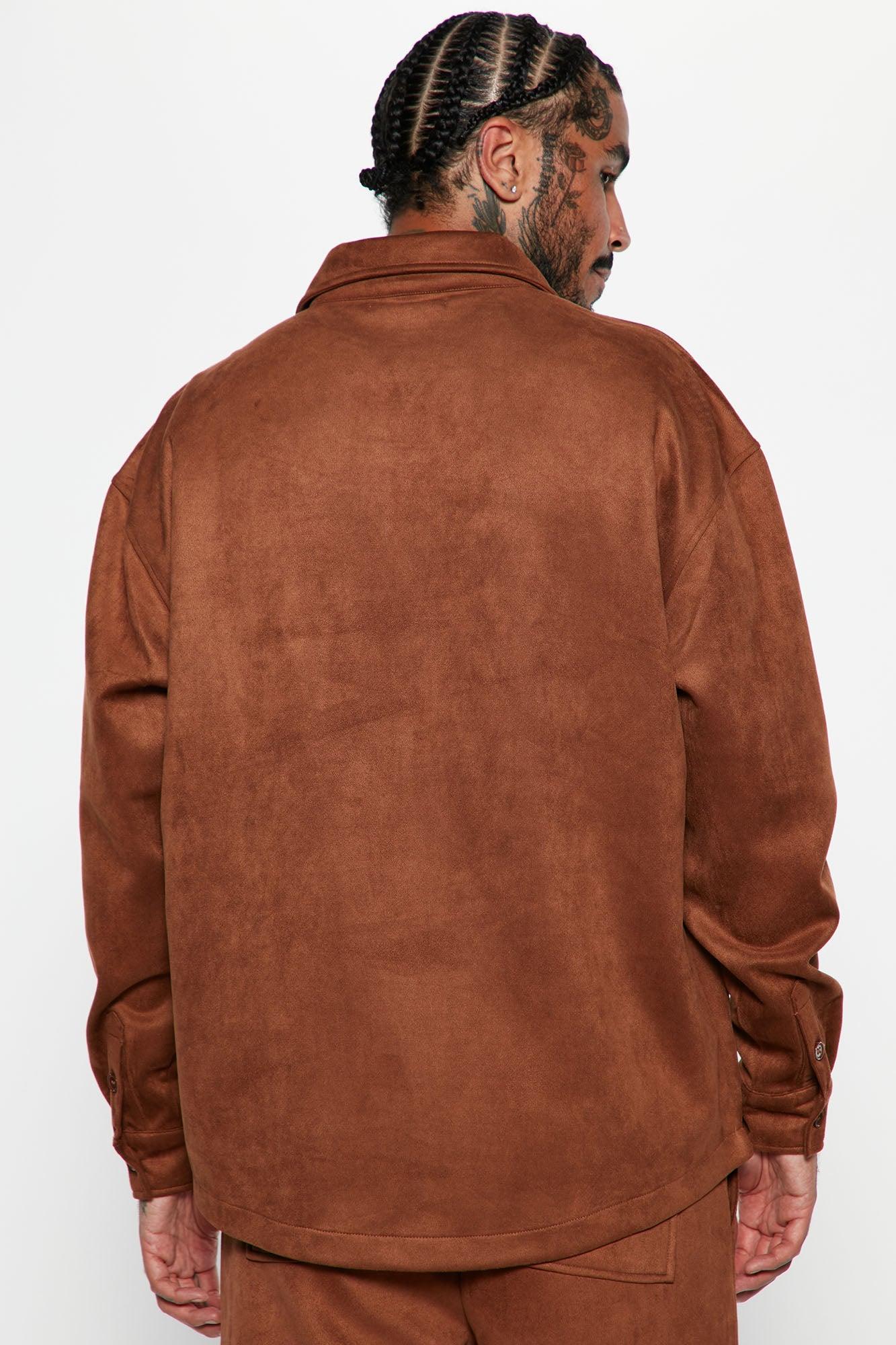 Dre Faux Suede Long Sleeve Button Up Shirt - Camel Product Image