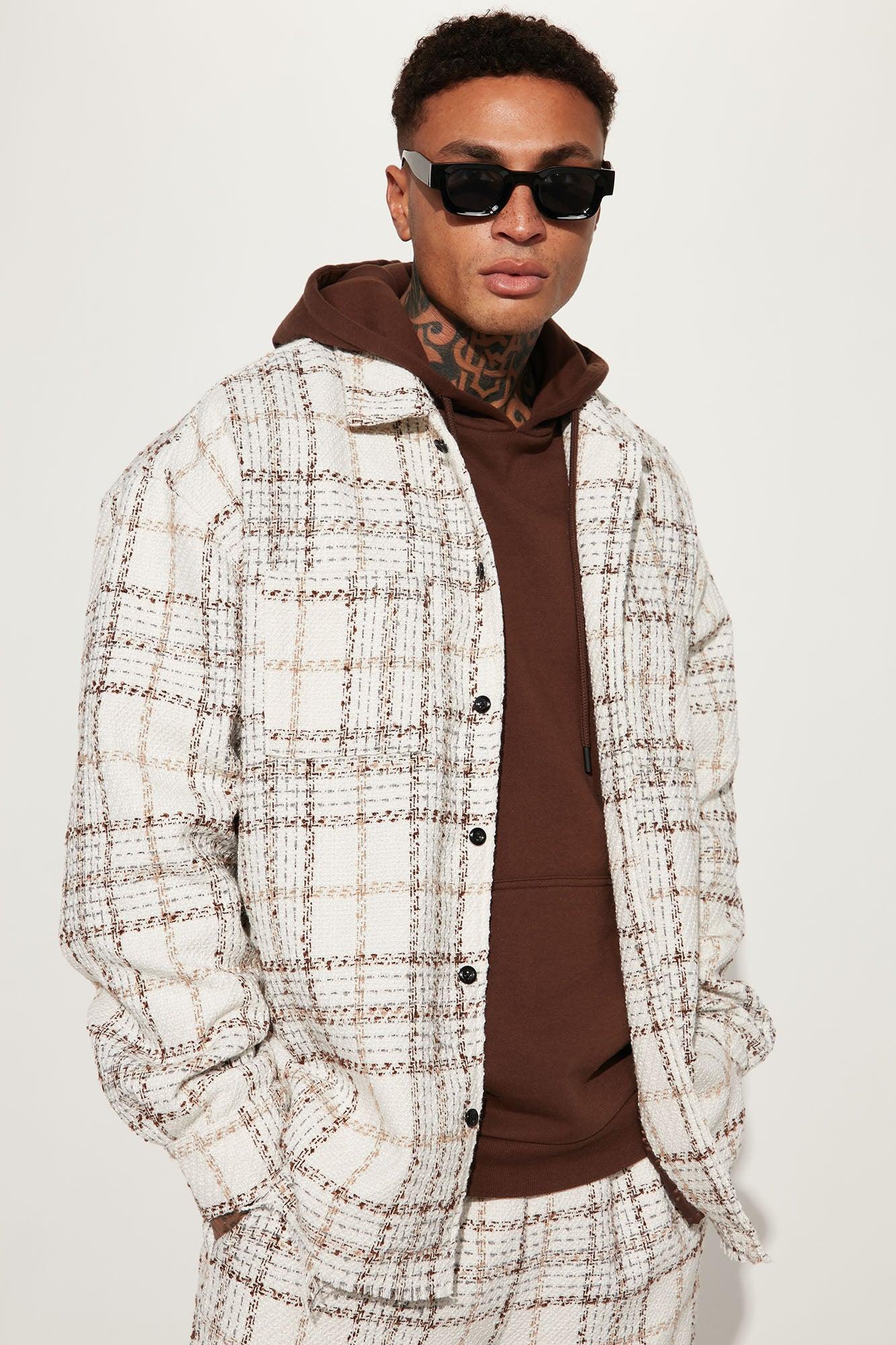 Casual Act Plaid Shacket - White/combo Male Product Image