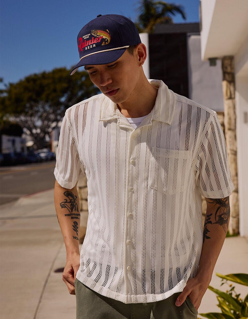 RSQ Mens Open Stripe Button Up Shirt - WHITE Product Image