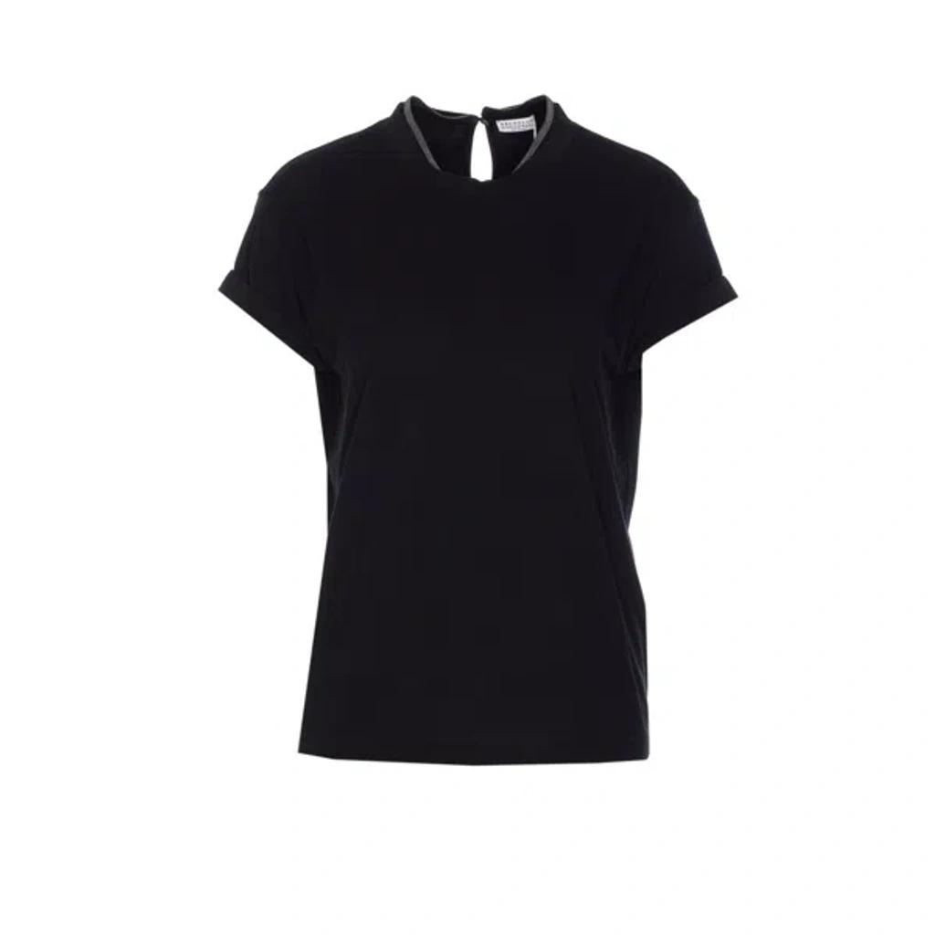 BRUNELLO CUCINELLI Women Stretch Cotton Jersey T-shirt With Precious Faux-layering In Black Product Image