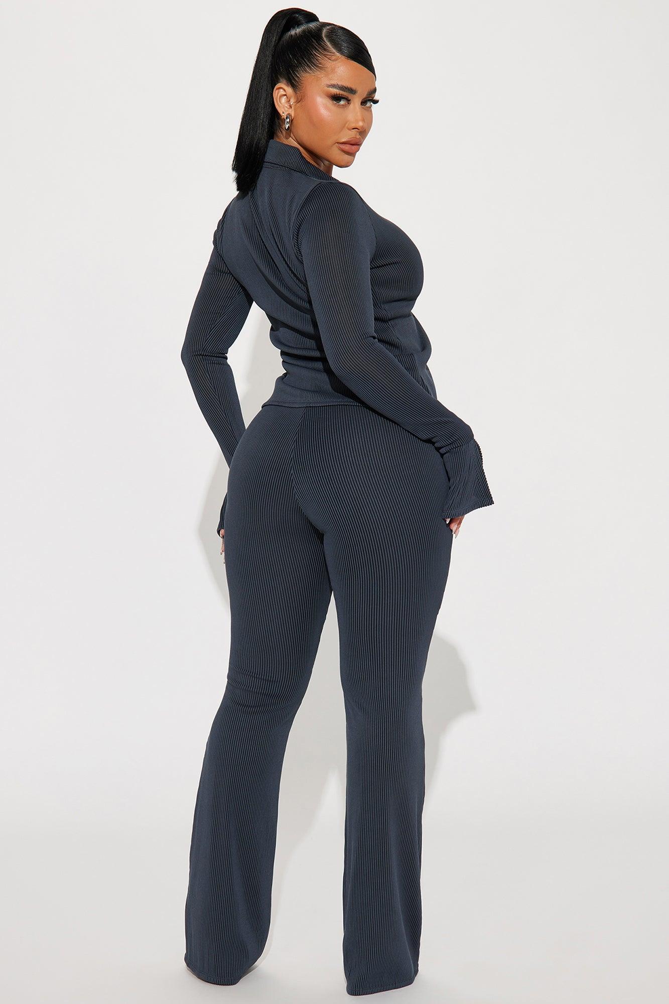 Nikki Ribbed Pant Set - Charcoal Product Image