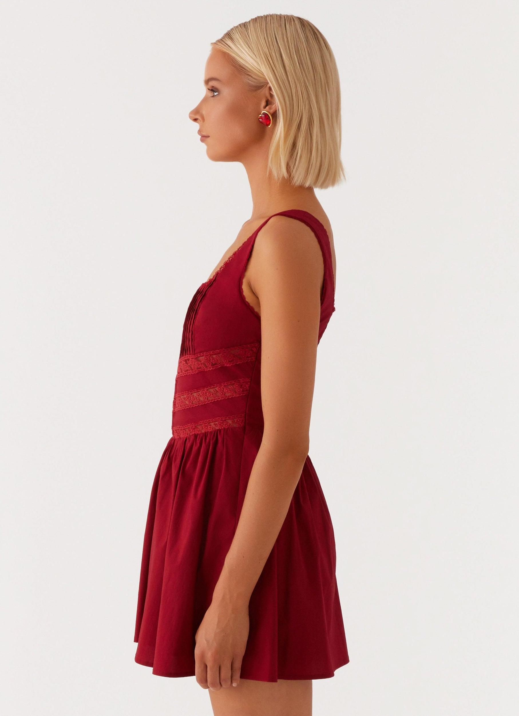 Eleanor Lace Trim Mini Dress - Red Product Image