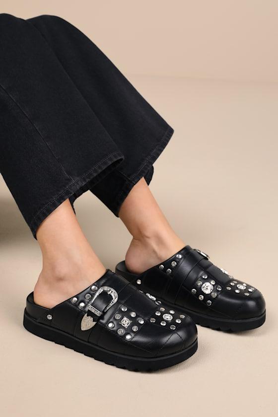 Briten Black Studded Flatform Buckle Mule Slides Product Image