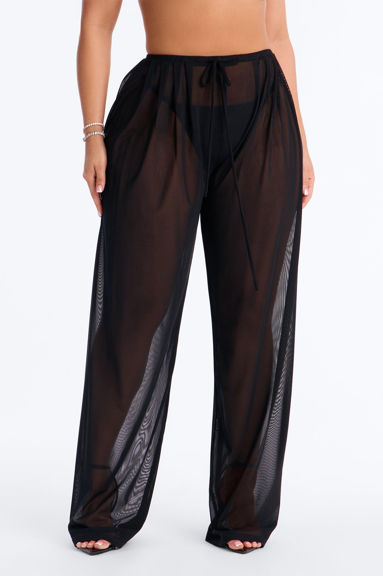 Staying In Mesh Pleated Wide Leg Pant - Black Female Product Image