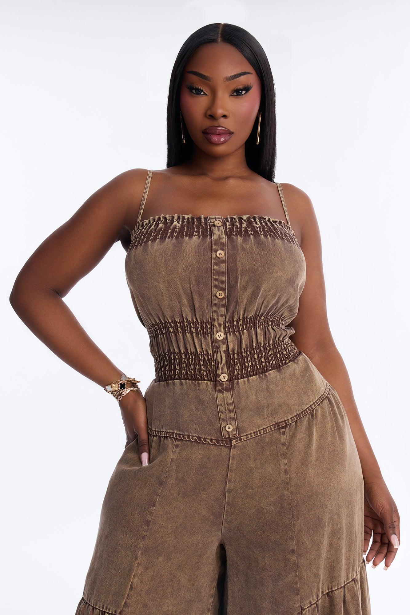 Shania Washed Wide Leg Jumpsuit - Chocolate Female Product Image