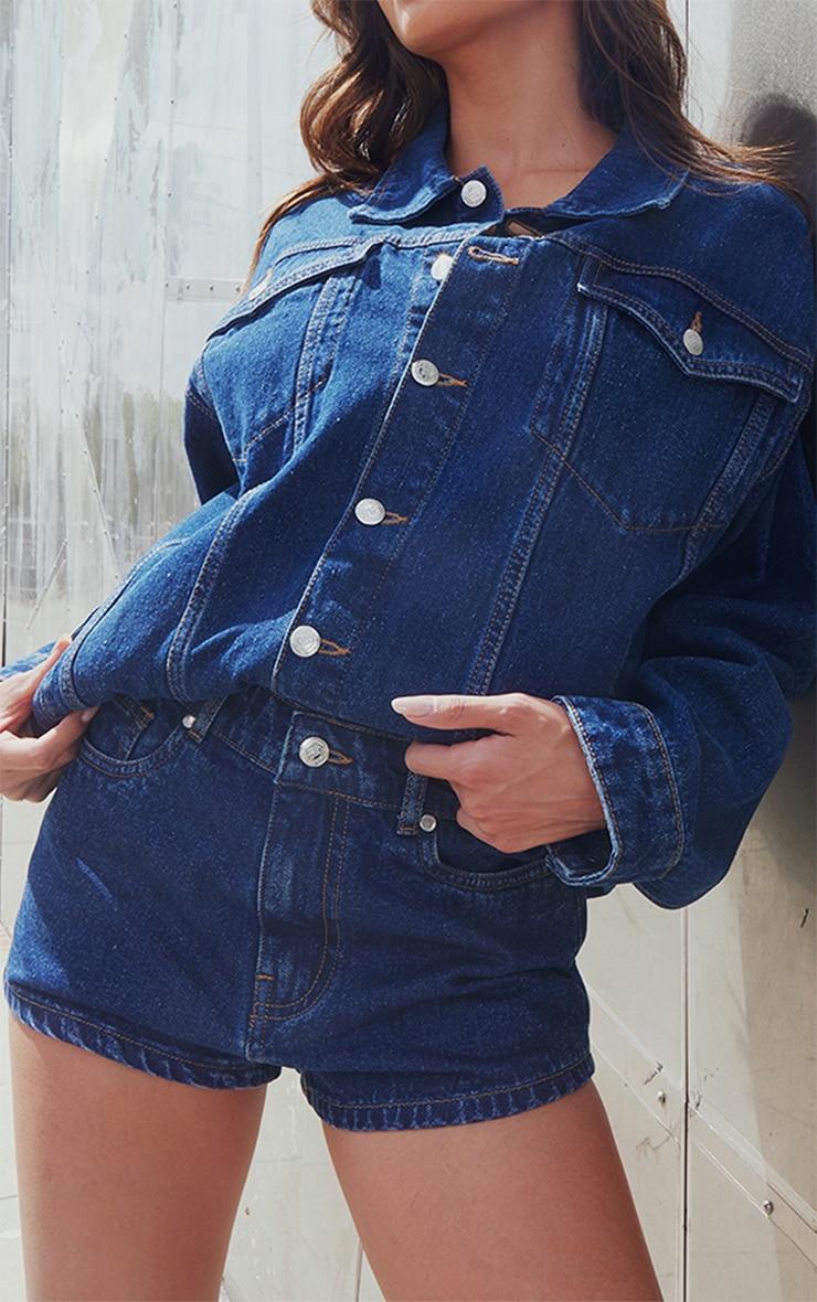 Mid Blue Wash Seam Detail Pocket Detail Button Up Denim Jacket Product Image