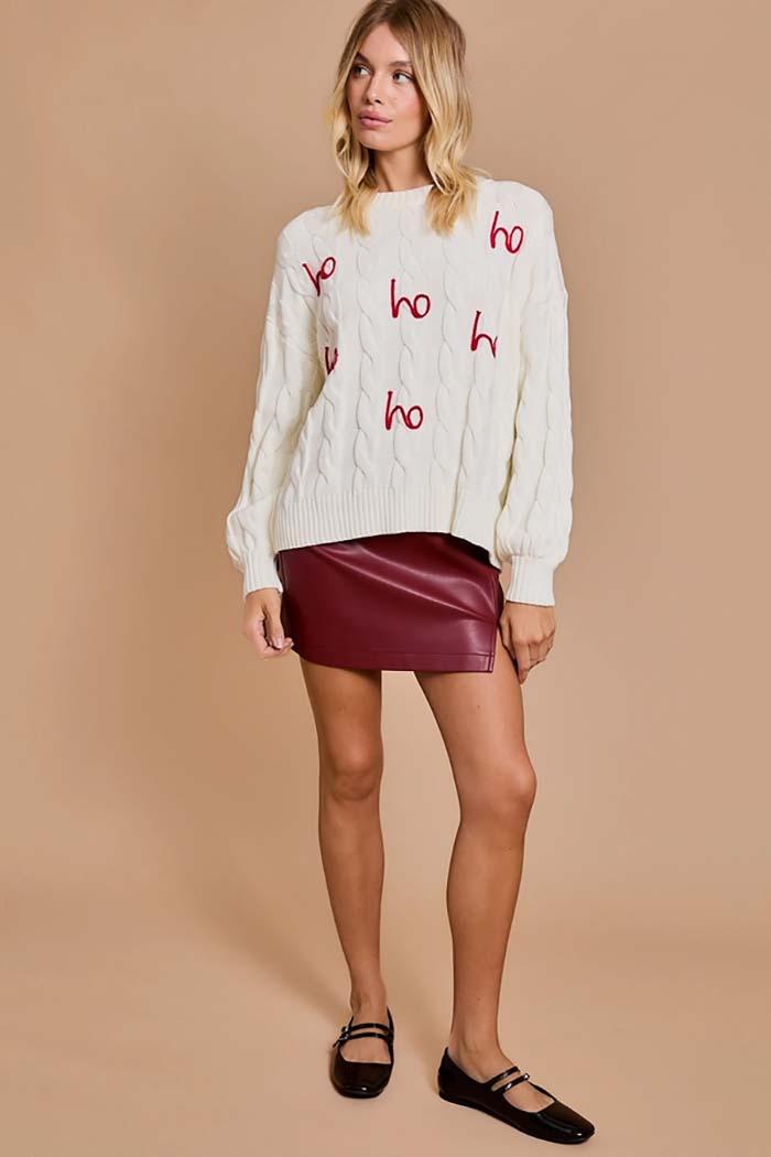 "Ho Ho Ho" Pullover Cable Sweaters Product Image