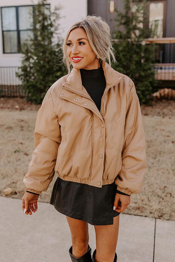 Feeling Spontaneous Faux Leather Jacket In Khaki Product Image