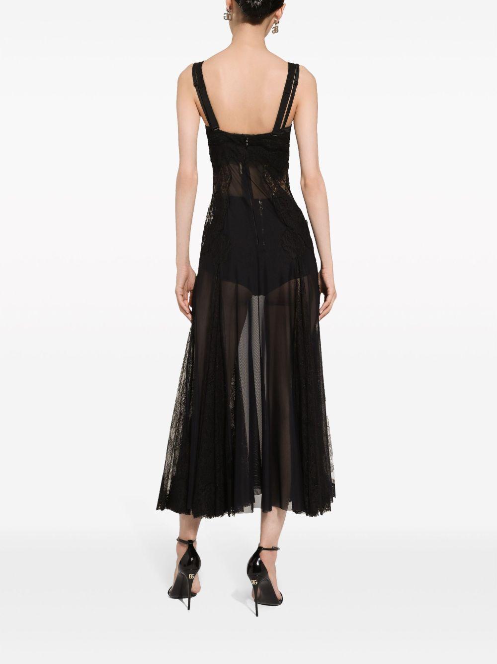 lace-insert flared midi dress Product Image