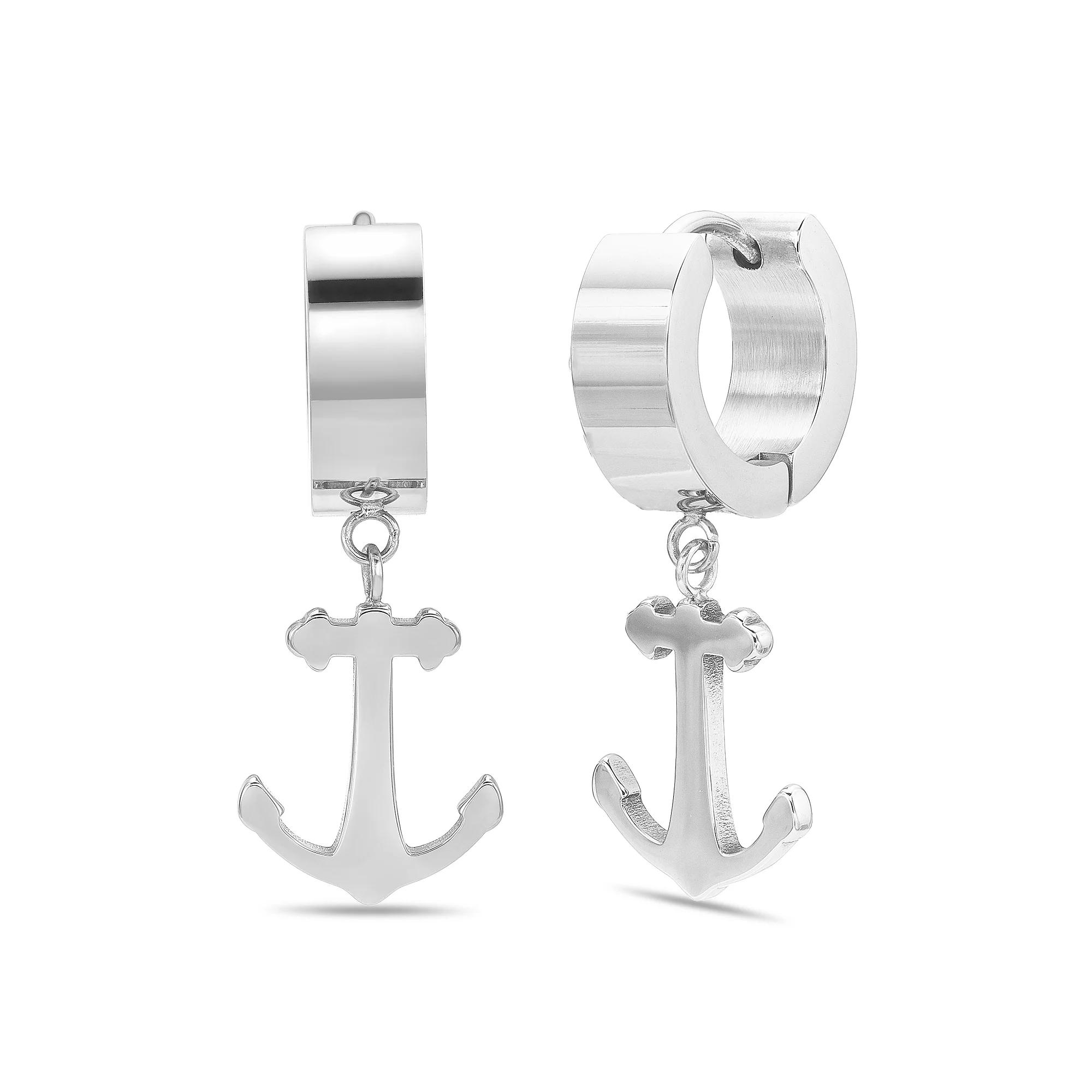 Men's LYNX Ion Plated Stainless Steel Anchor Hoop Earrings Product Image