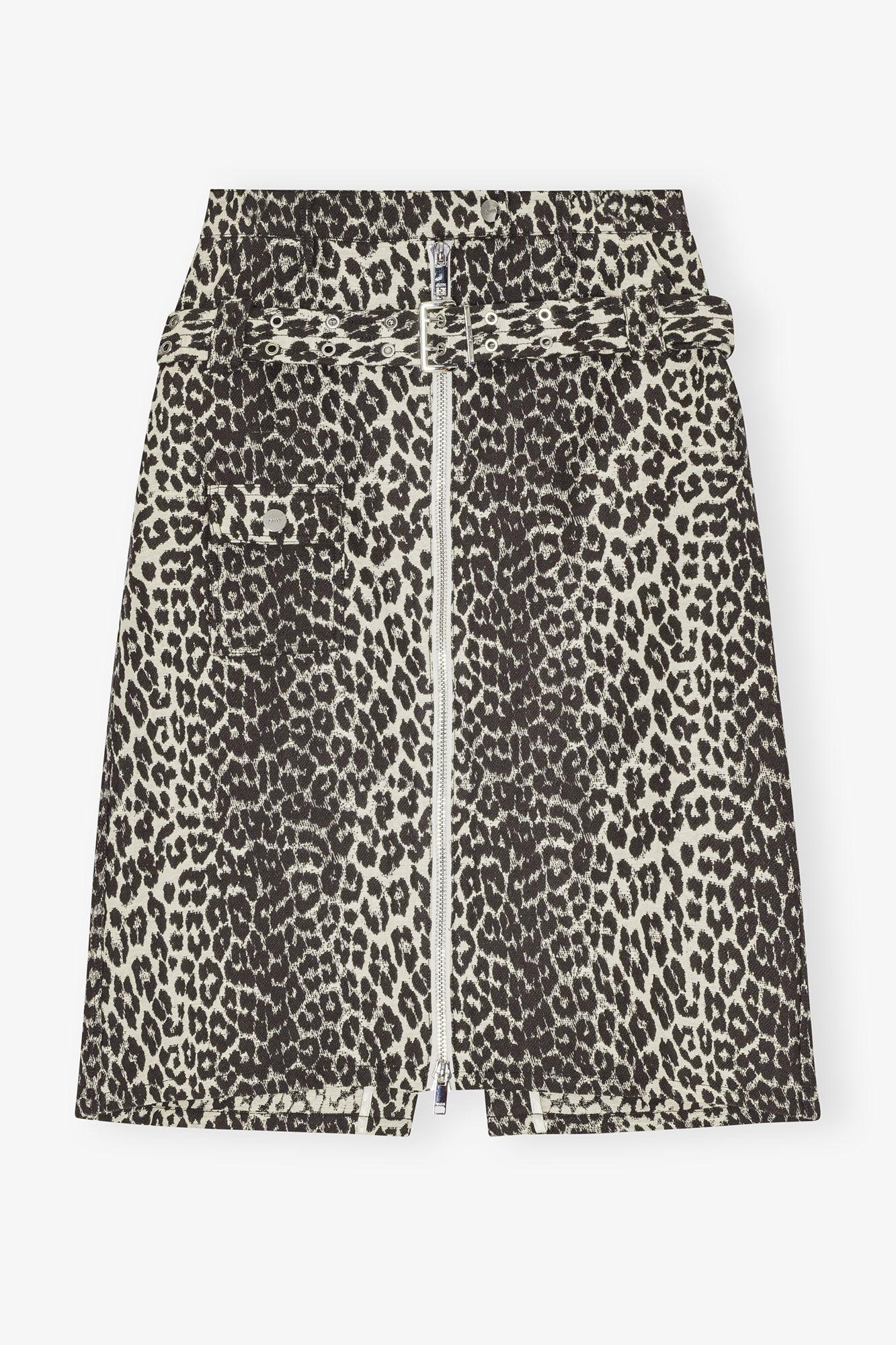 Leopard Cotton Tweed Midi Skirt Product Image