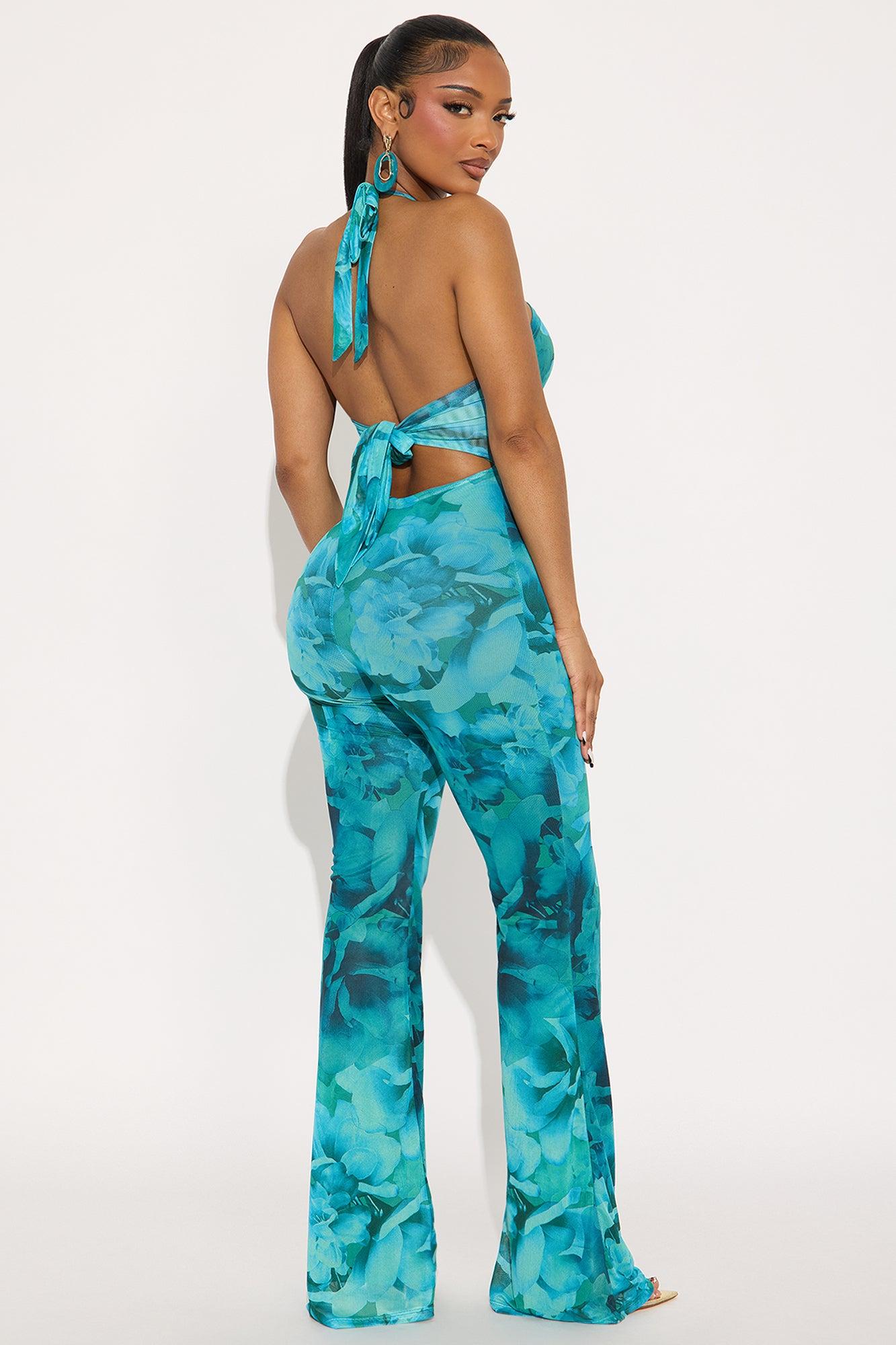 Harley Mesh Halter Floral Jumpsuit - Blue/combo Female Product Image